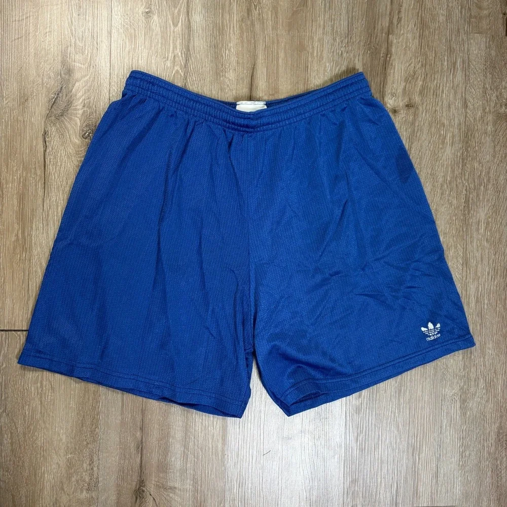 VTG Adidas Made in USA Blue Mesh 5" Shorts Youth XL Gym Basketball Trefoil - Picture 1 of 8